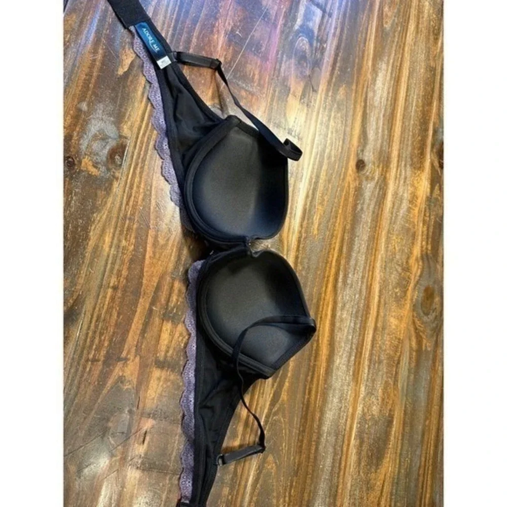 Adore Me Black Purple Lace Balcony Bra Underwire Padded 36D Women's NWT